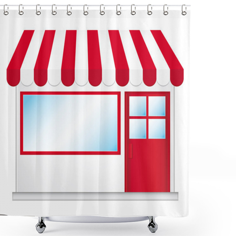 Personality  Cute Shop Icon With Red Awnings. Shower Curtains