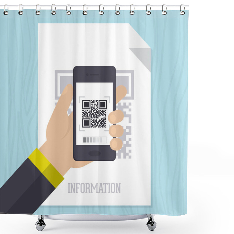 Personality  Scanning QR Code With Mobile Smart Phone Shower Curtains