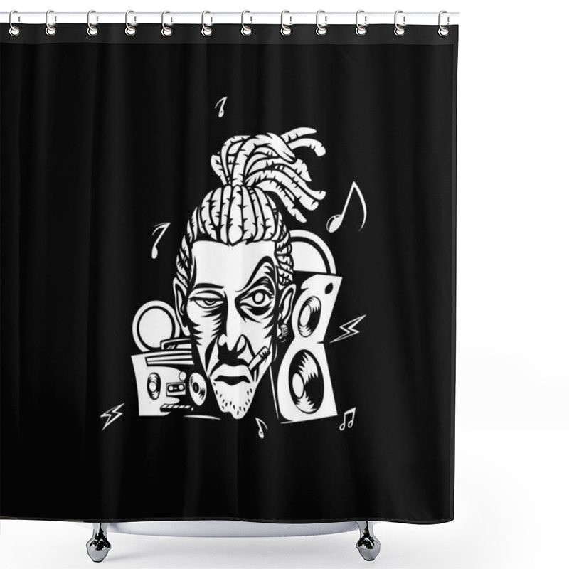 Personality  Dj Man Playing Tunes - Music Themed Elements To Use For Event Poster, Vector Illustration. Shower Curtains