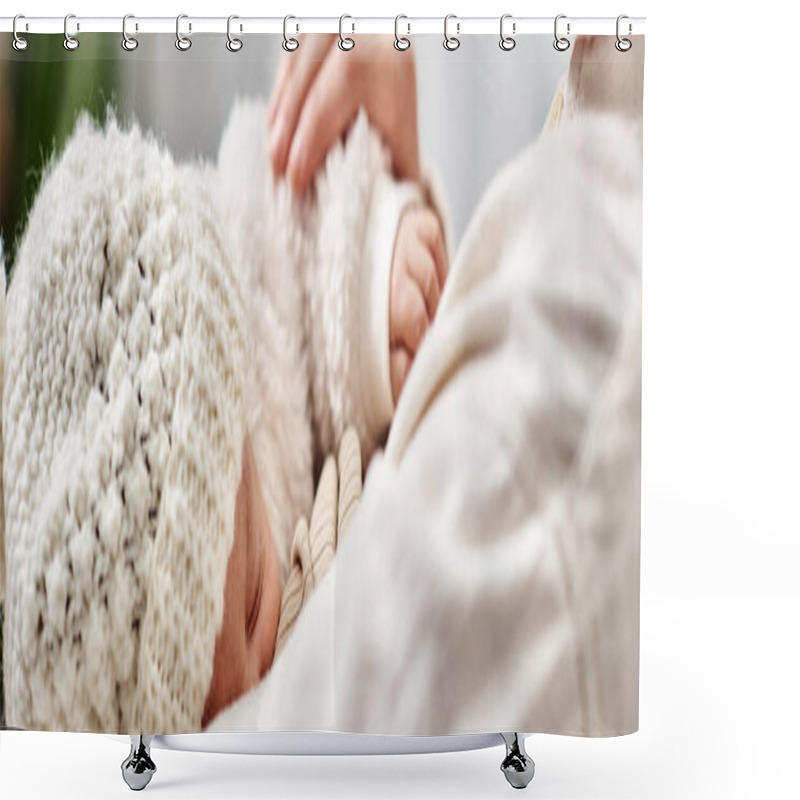 Personality  Cropped View Of Mother Holding Lovingly Her Newborn Child And Breastfeeding Him, Modern Parenting Shower Curtains