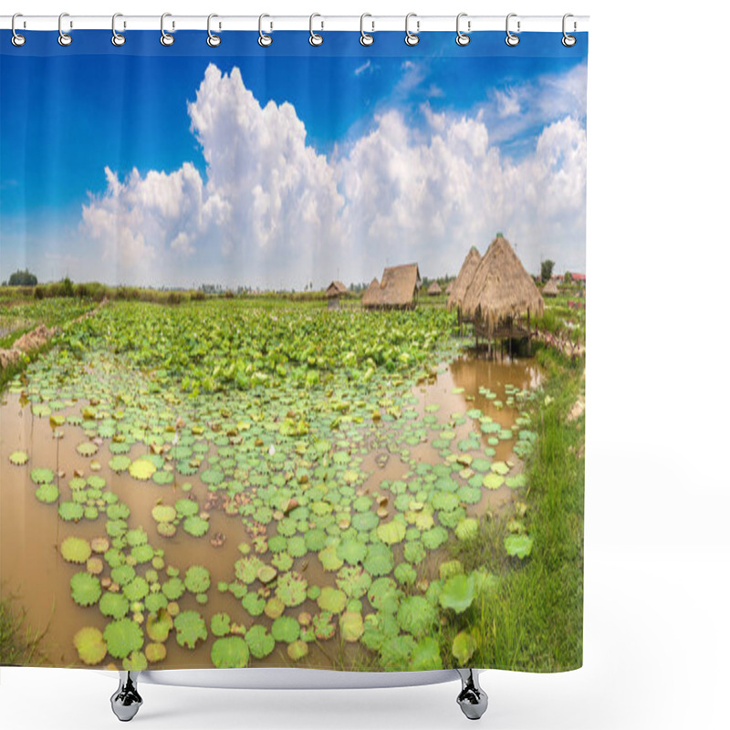 Personality  Panorama Of Lotus Farm Near Siem Reap, Cambodia In A Summer Day Shower Curtains