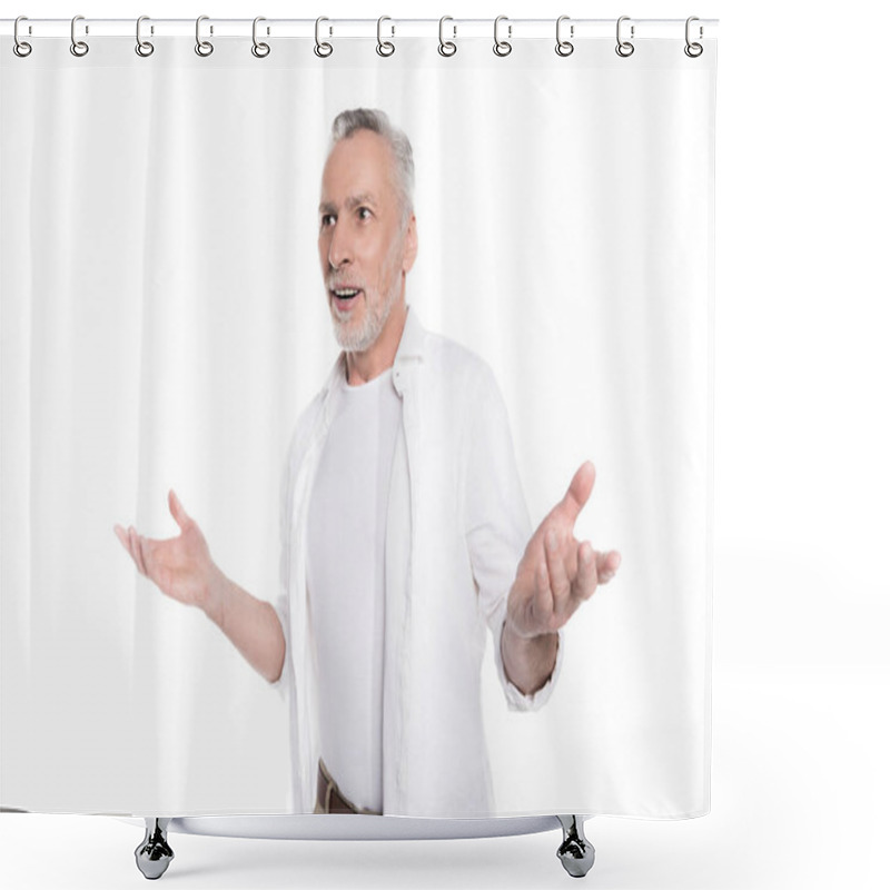 Personality  Mature Man Gesturing  Shower Curtains