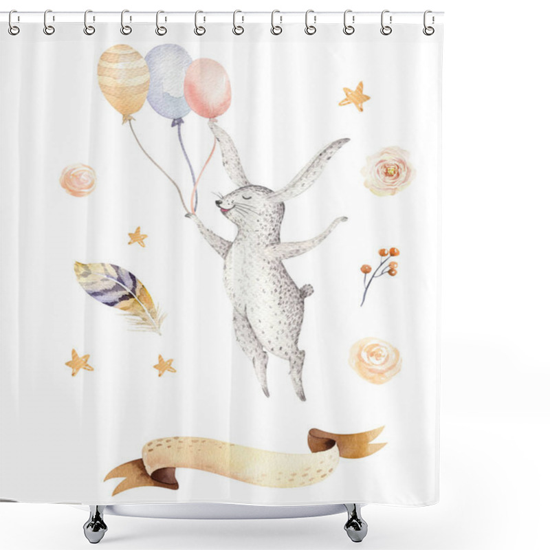 Personality  Cute Jumping Rabbit On Balloons Shower Curtains