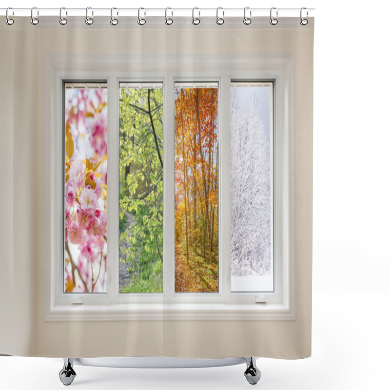 Personality  Window View Of Four Seasons Shower Curtains