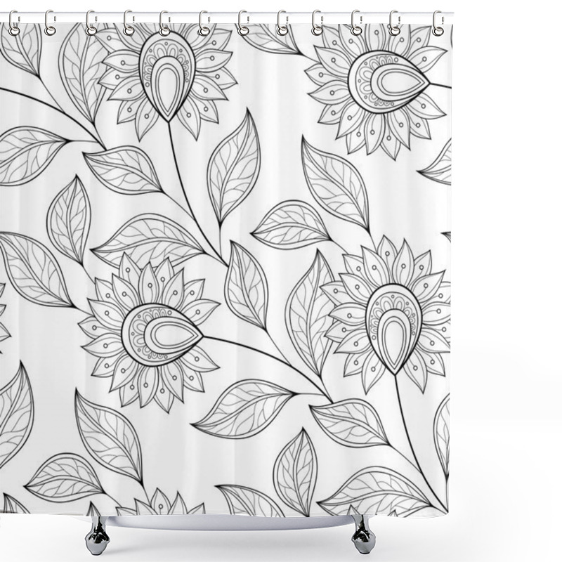 Personality   Seamless Monochrome Floral Pattern Shower Curtains