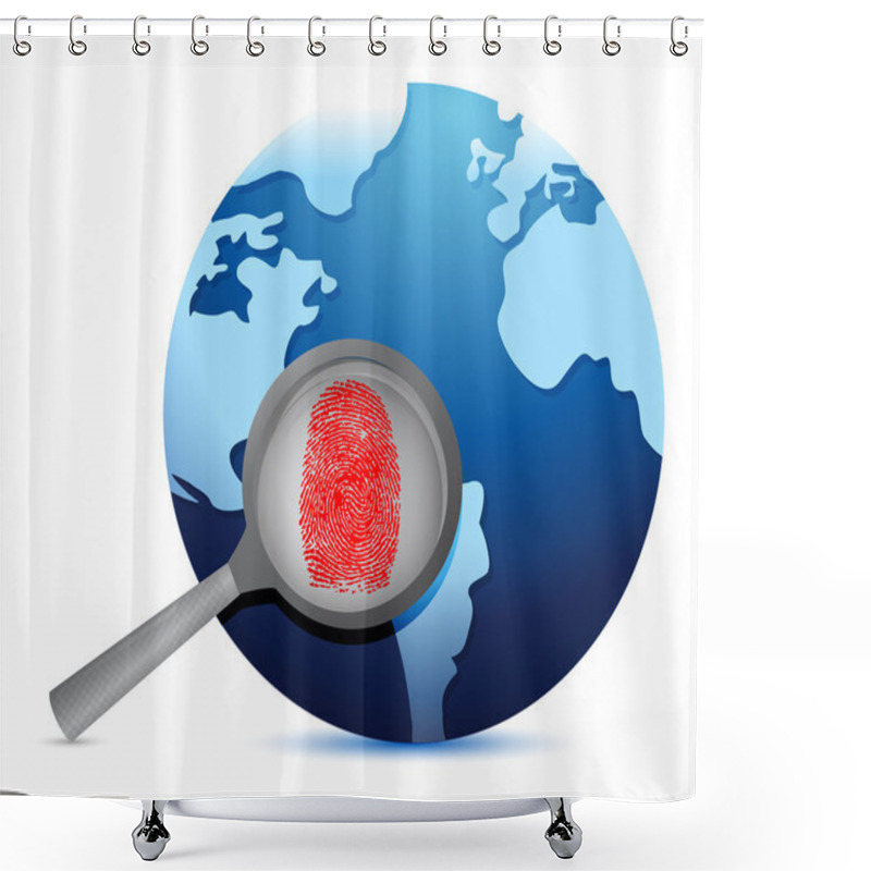 Personality  World Map And Fingerprint Under A Magnify Glass Shower Curtains