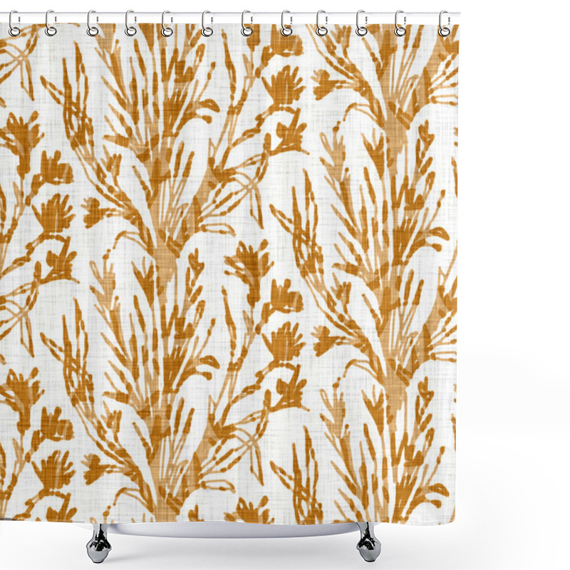 Personality  Hand Drawn Flower Motif Linen Texture. Whimsical Garden Seamless Pattern. Modern Spring Doodle Floral Nature Textile For Home Decor. Botanical Scandi Style Rustic Orange All Over Print. Shower Curtains