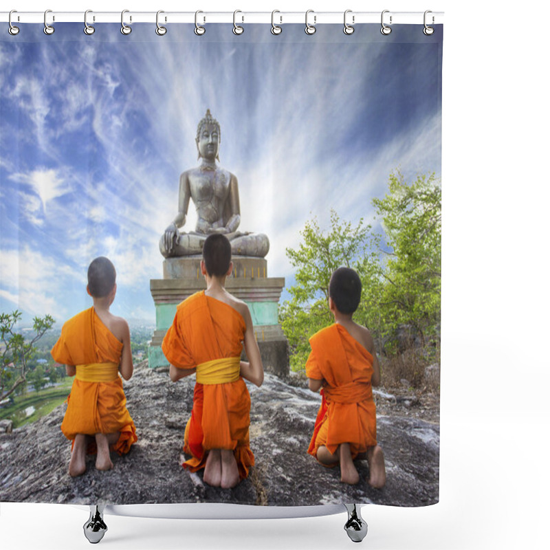 Personality  Novice Monk Praying To The Buddha Shower Curtains