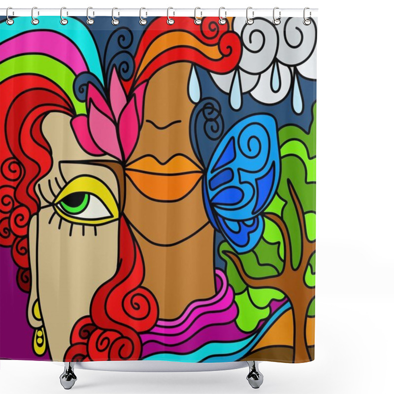 Personality  Two Women's Faces Shower Curtains