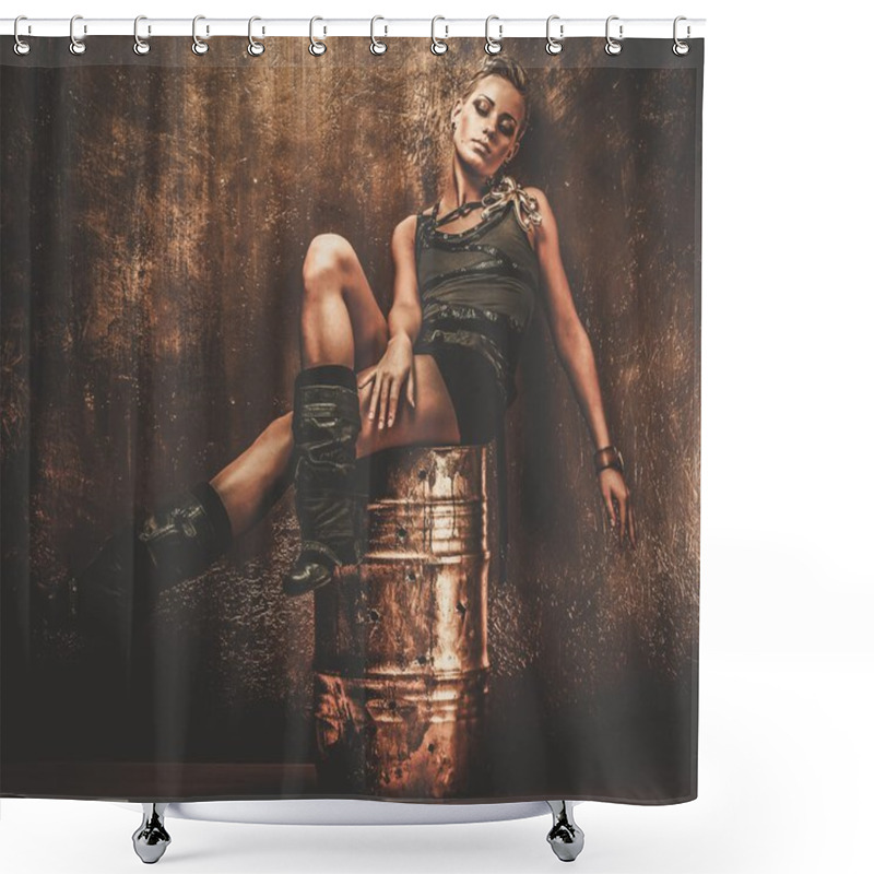 Personality  Steampunk Girl Sitting On Barrel Shower Curtains