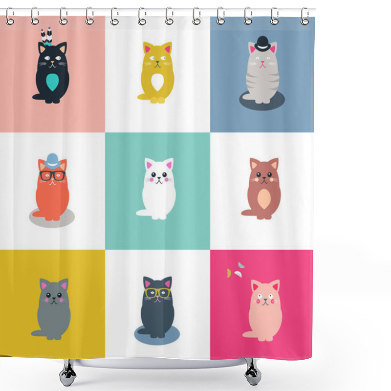 Personality  Poster With Cute Cats In Squares Shower Curtains