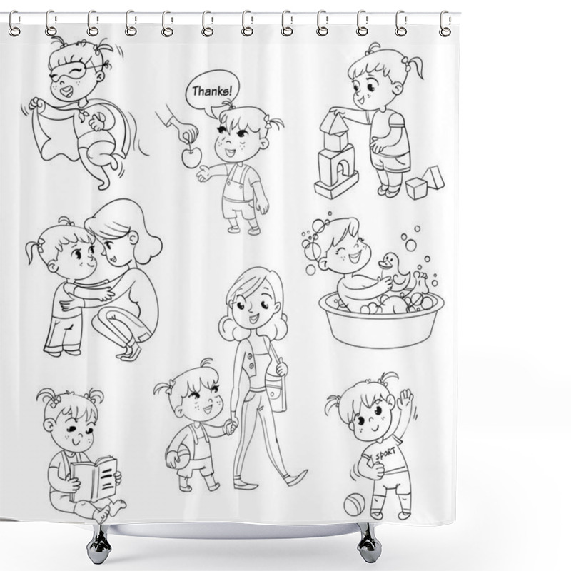 Personality  Cartoon Kid Daily Routine Activities Set Shower Curtains