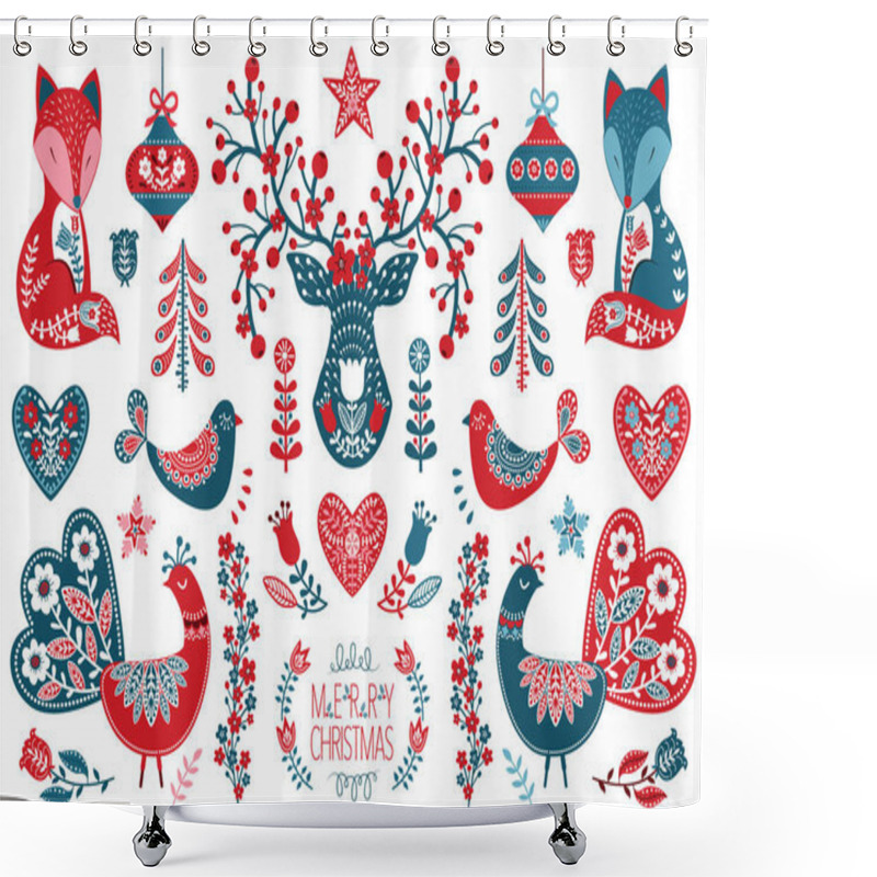 Personality  Christmas Scandinavian Folk Art Design Collection Set  Shower Curtains