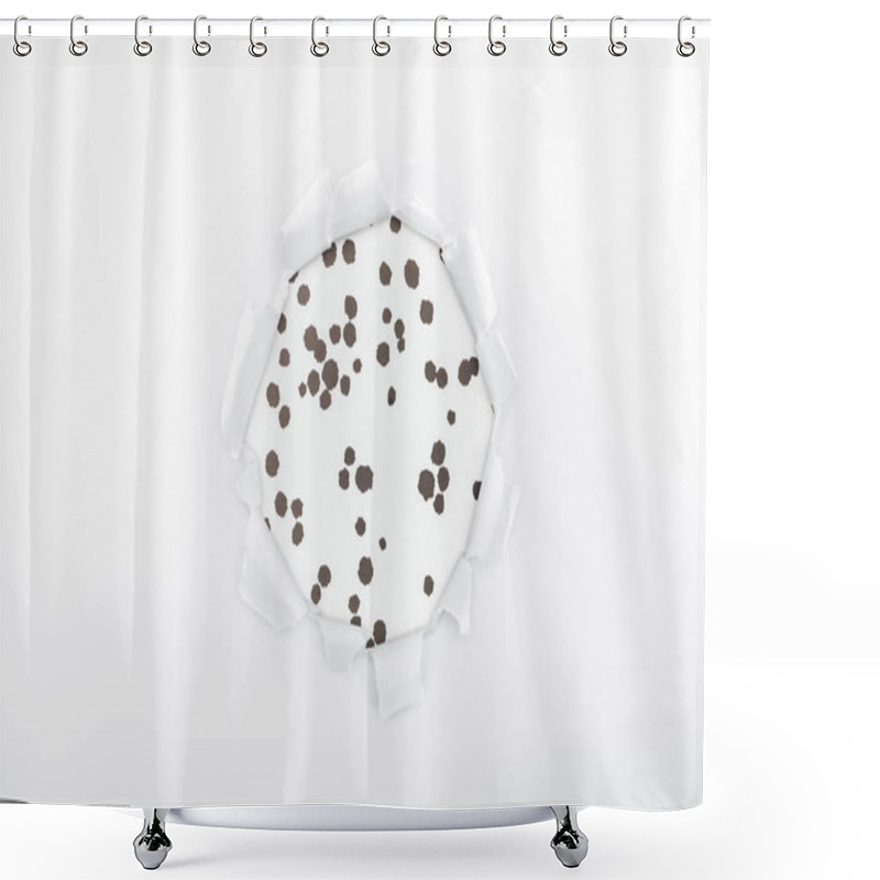 Personality  Ragged Hole In Textured White Paper On Black And White Dotted Background  Shower Curtains