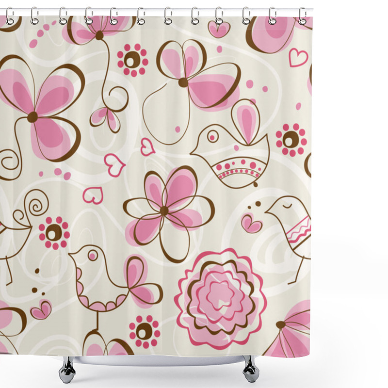 Personality  Birds Garden Seamless Pattern Shower Curtains