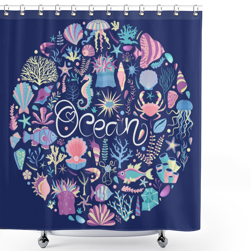 Personality  Underwater Sea Life In Circle Shape Shower Curtains