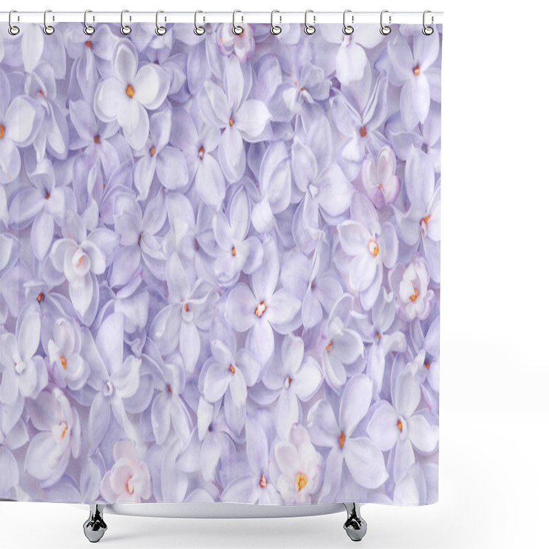 Personality  Realistic Lilac Flower Bed Backdrop. Floral Top View. Bunch Of Violet, Purple Flowers. Shower Curtains