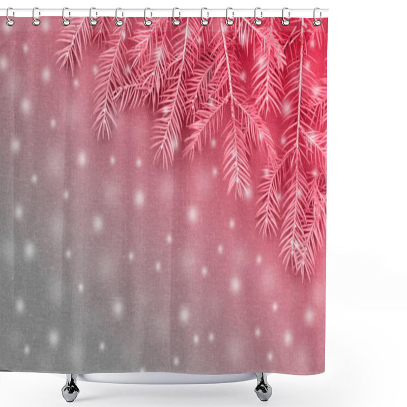 Personality  New Christmas Background With Real Pine Tree Branches Shower Curtains