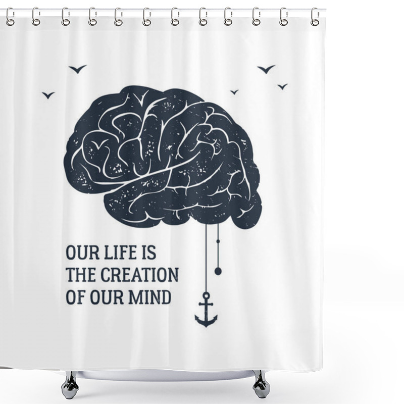 Personality  Hand Drawn Inspirational Label With Textured Brain Vector Illustration. Shower Curtains