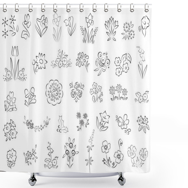 Personality  Sketch Of Flowers Shower Curtains