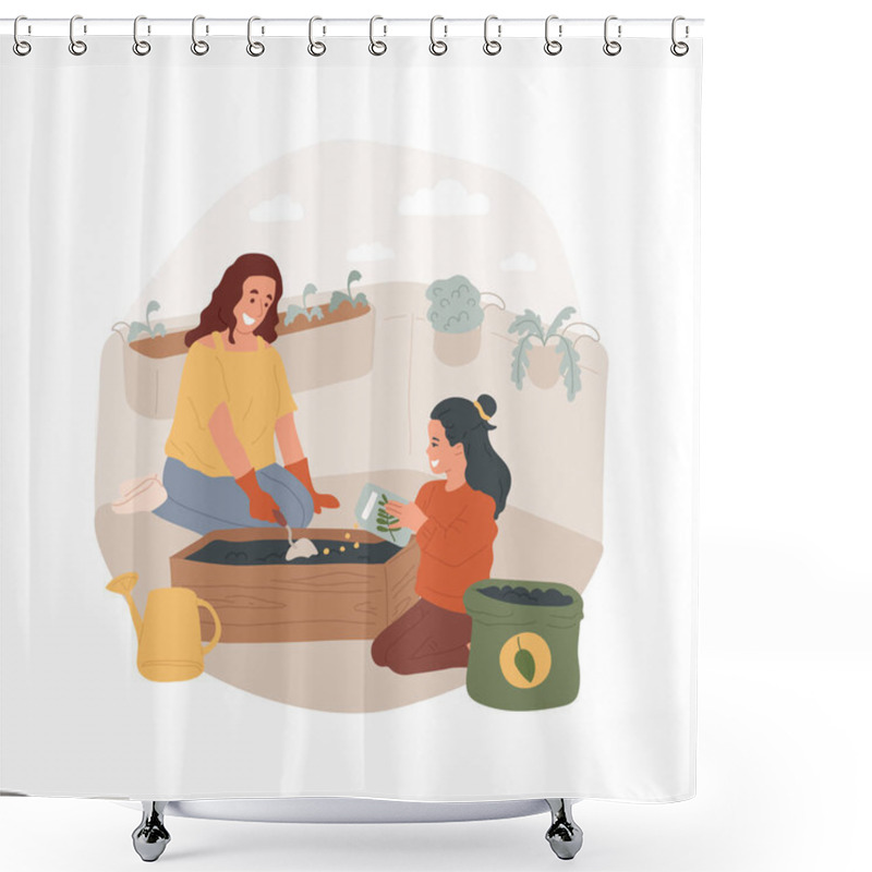 Personality  Balcony Gardening Isolated Cartoon Vector Illustration. Shower Curtains