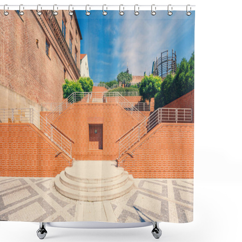 Personality  Stairs And Brick Wall, Old Town City Center, Hradec Kralove, Czech Republic Shower Curtains