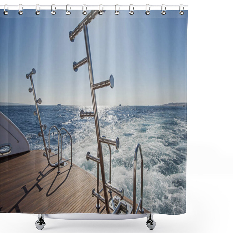 Personality  Ladders On The Back Of A Luxury Motor Yacht Shower Curtains