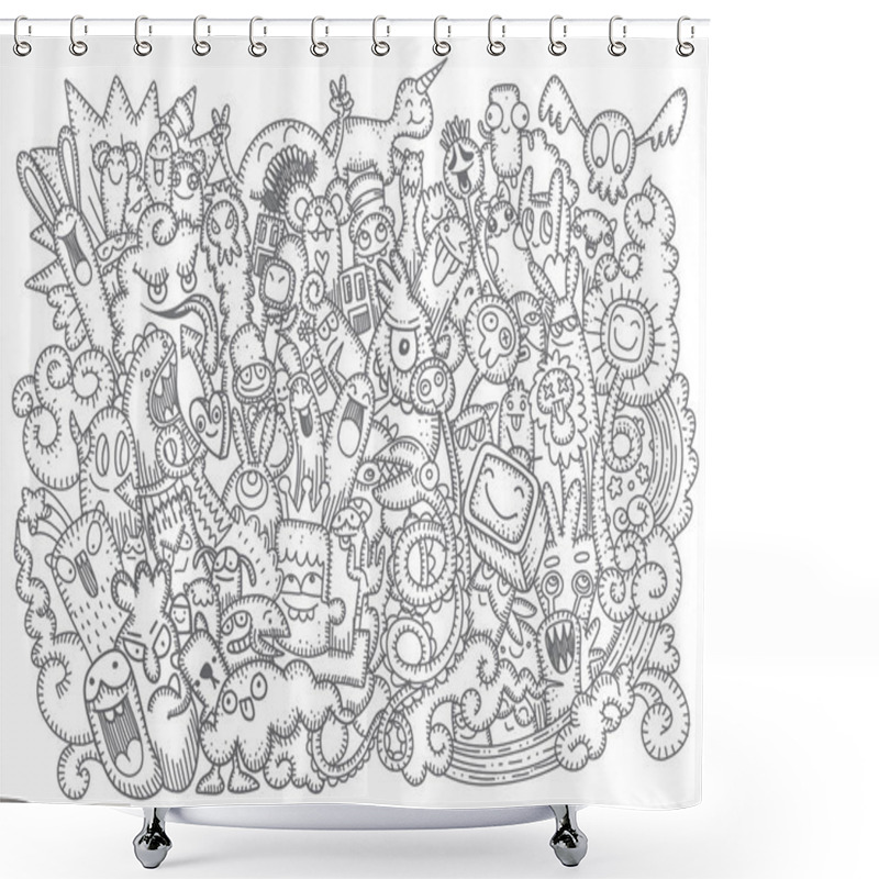 Personality  Vector Illustration Of Doodle Cute Monster Background ,Hand Draw Shower Curtains