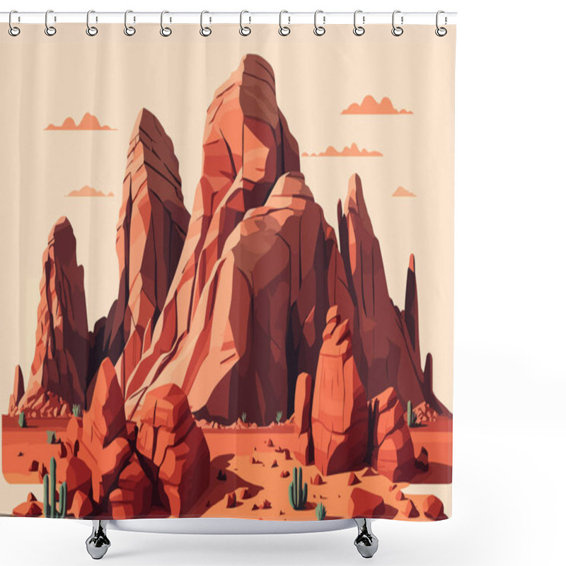 Personality  Cartoon Desert Mountains And Sandstone Rocks. Vector Illustration In Flat Style Shower Curtains