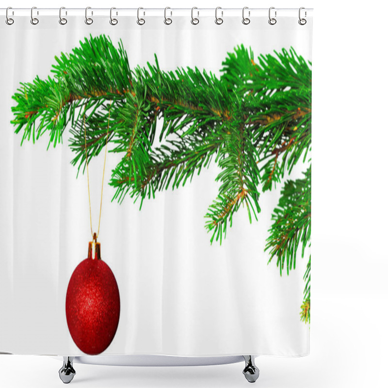 Personality  Christmas Ball On Fir Branch Isolated On White Background Shower Curtains