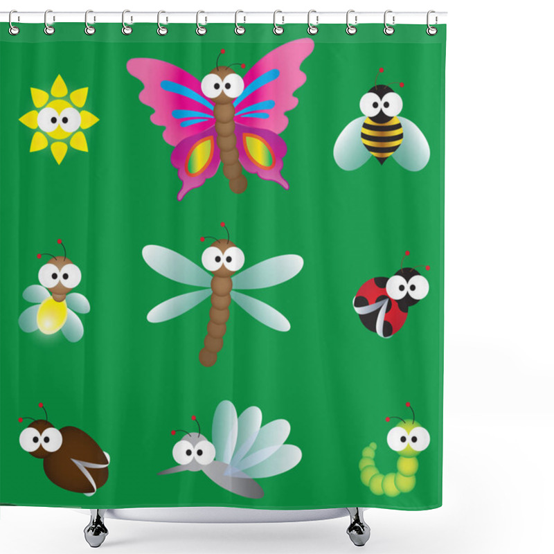 Personality  Cute Insects With Big Googly Eyes Icon Set Cartoon Vector Illustration Shower Curtains