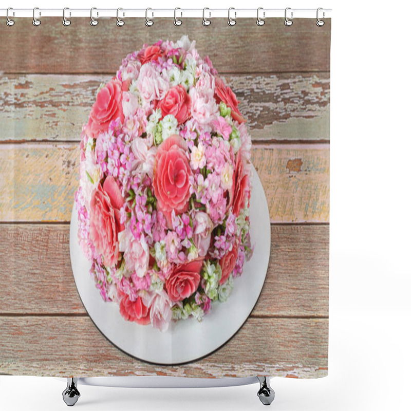 Personality  Vanilla Cake Covered With Edible Kalanchoe Flowers. Shower Curtains