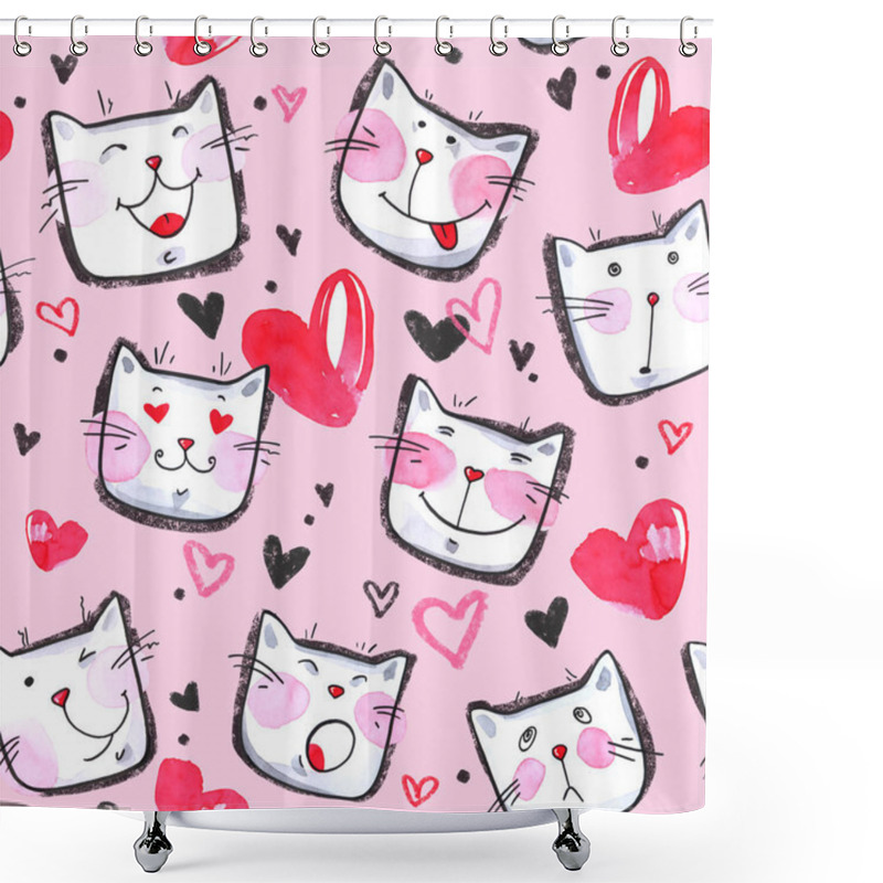 Personality  Seamless Pattern With Cute Kittens. Shower Curtains