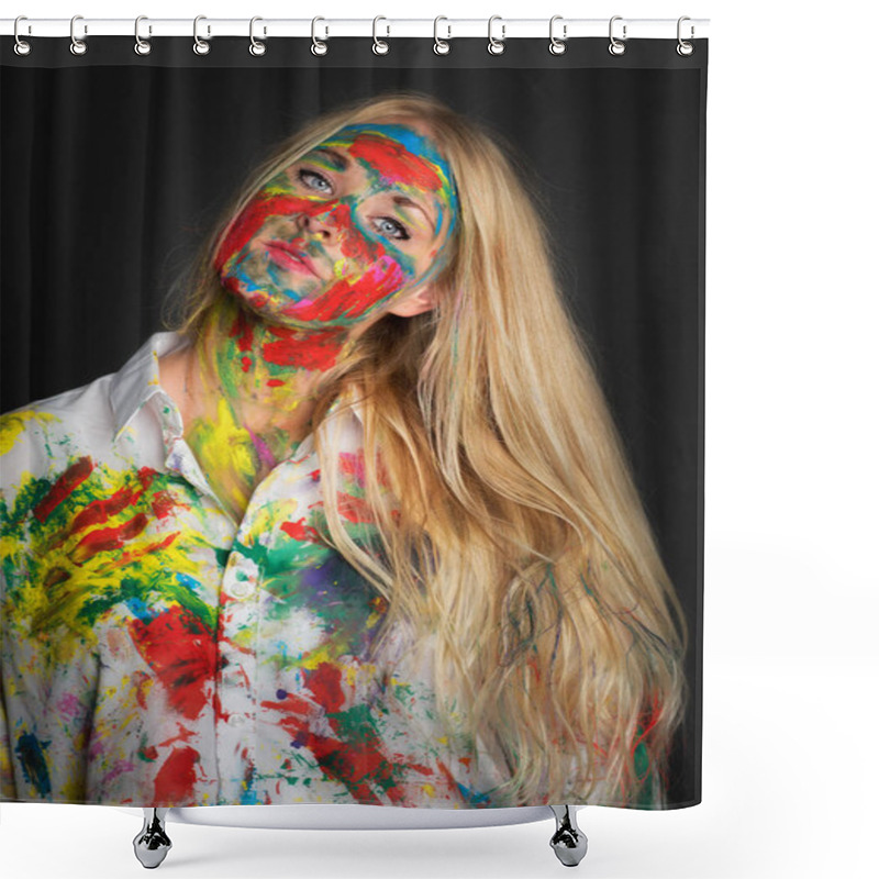 Personality  Portrait Of Beautiful Blonde Girl  Shower Curtains