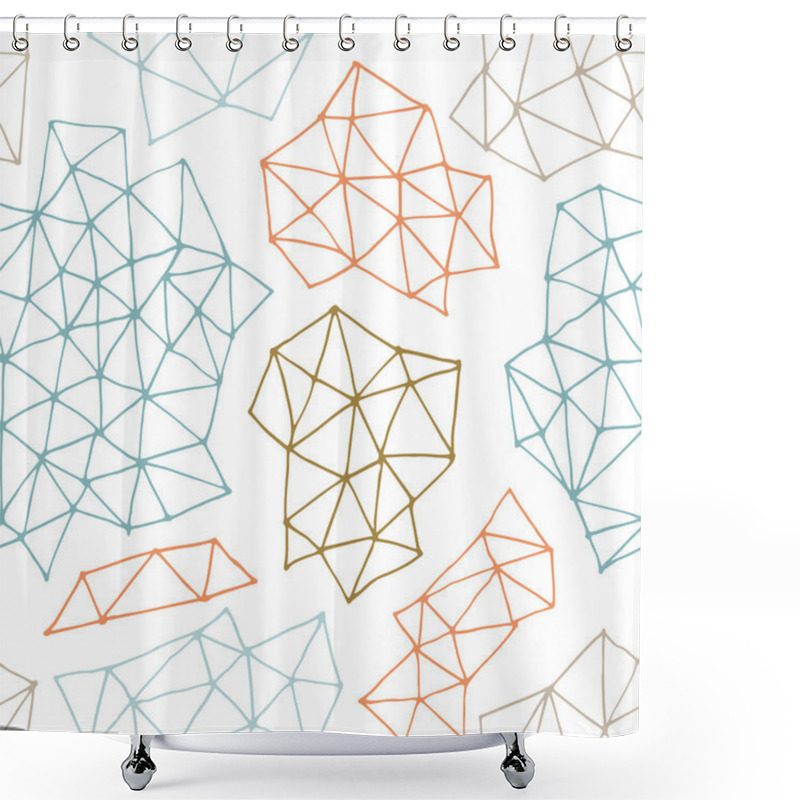 Personality  Vector Seamless  Pattern With Outline Geometrical Shapes. Hand Drawn Texture Comprises With Triangles And Dots. Shower Curtains