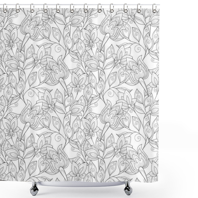 Personality  Seamless Monochrome Floral Pattern Shower Curtains