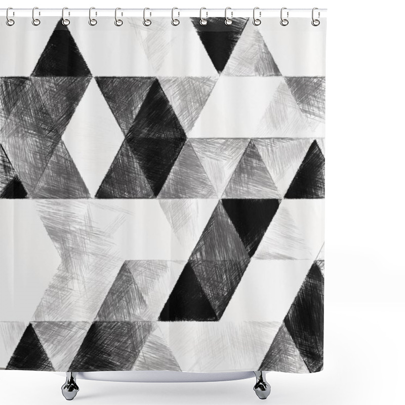 Personality  Monochrome Triangles Pattern With A Rough Texture Background. Backdrop Texture Wall And Have Copy Space For Text. Picture For Creative Wallpaper Or Design Art Work. Shower Curtains