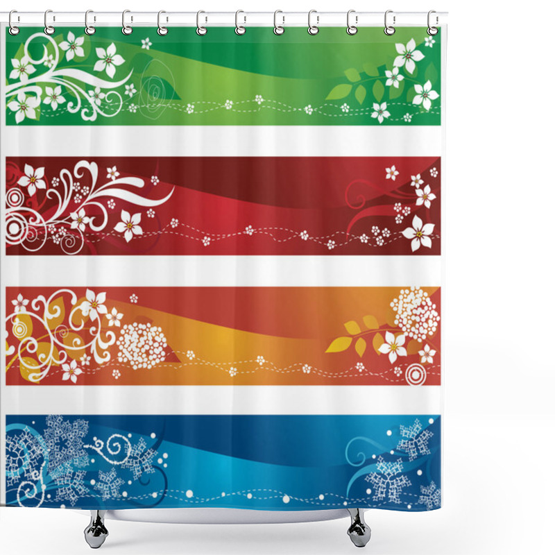 Personality  Four Seasonal Banners With Flowers And Snowflakes Design Shower Curtains