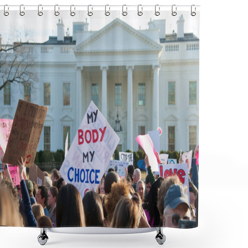 Personality  WASHINGTON JANUARY 20, 2018: Demonstrators Rally In Support Of Womens Rights And Urge America To Vote In Democrats In The 2018 Midterm Elections At The Womens March On January 20, 2018 In Washington, DC   Shower Curtains