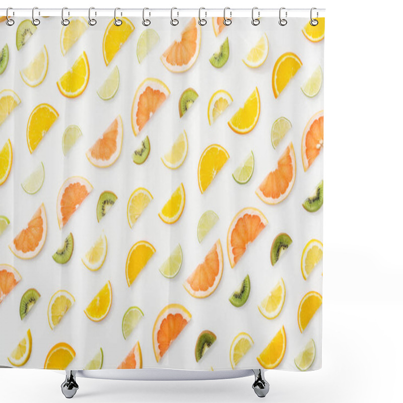 Personality  Flat Lay With Juicy Cut Fruits On White Surface Shower Curtains