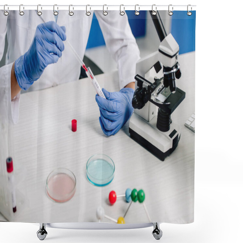 Personality  Cropped View Of Genetic Consultant Doing Dna Test In Lab  Shower Curtains