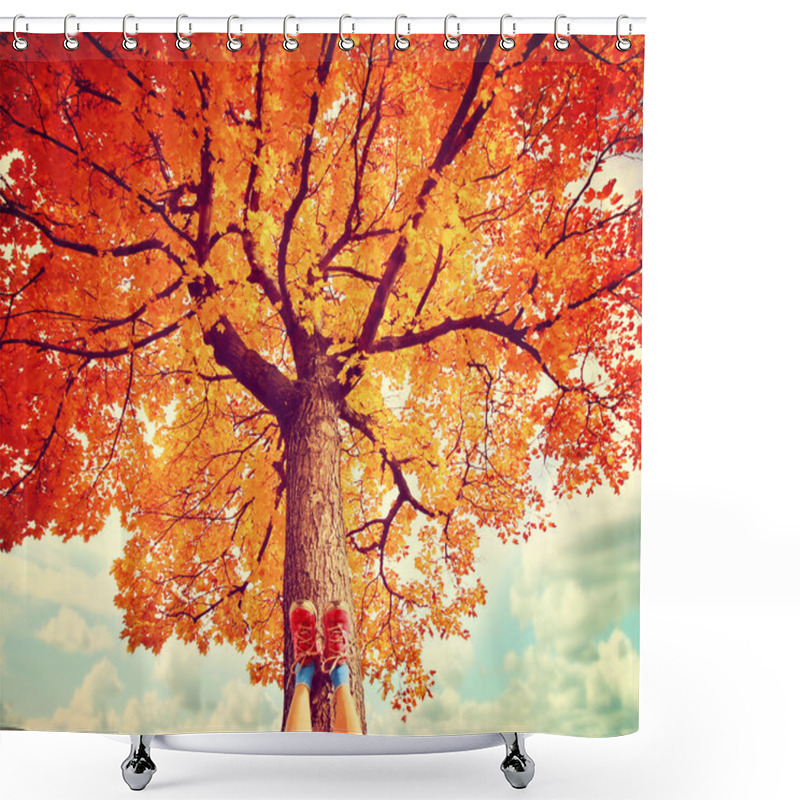 Personality  Feet Resting On Tree Trunk Shower Curtains