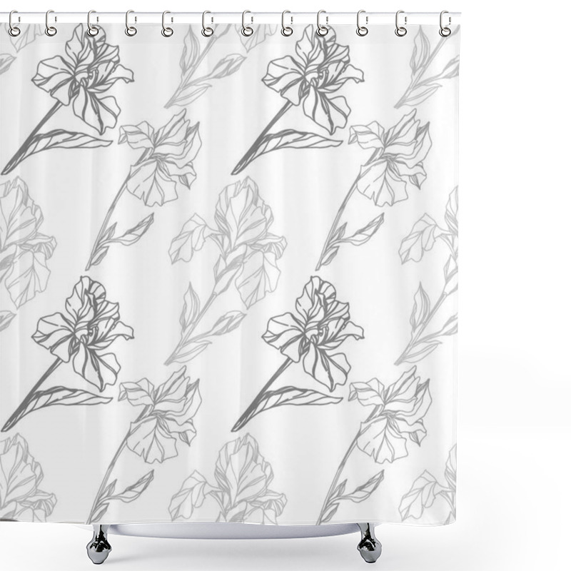 Personality  Vector Iris Floral Botanical Flower. Wild Spring Leaf Wildflower Isolated. Grey And White Engraved Ink Art. Seamless Background Pattern. Fabric Wallpaper Print Texture. Shower Curtains