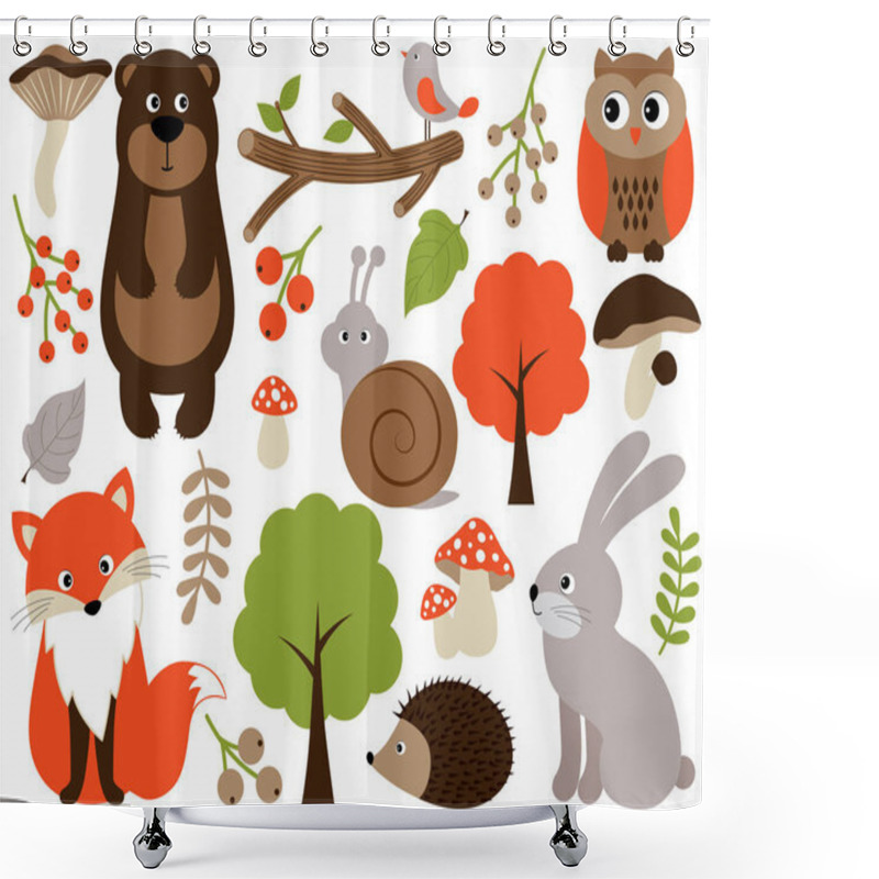 Personality  Vector Forest Animals Set. Vector Woodland Animals. Forest Animals Vector Illustration.  Shower Curtains