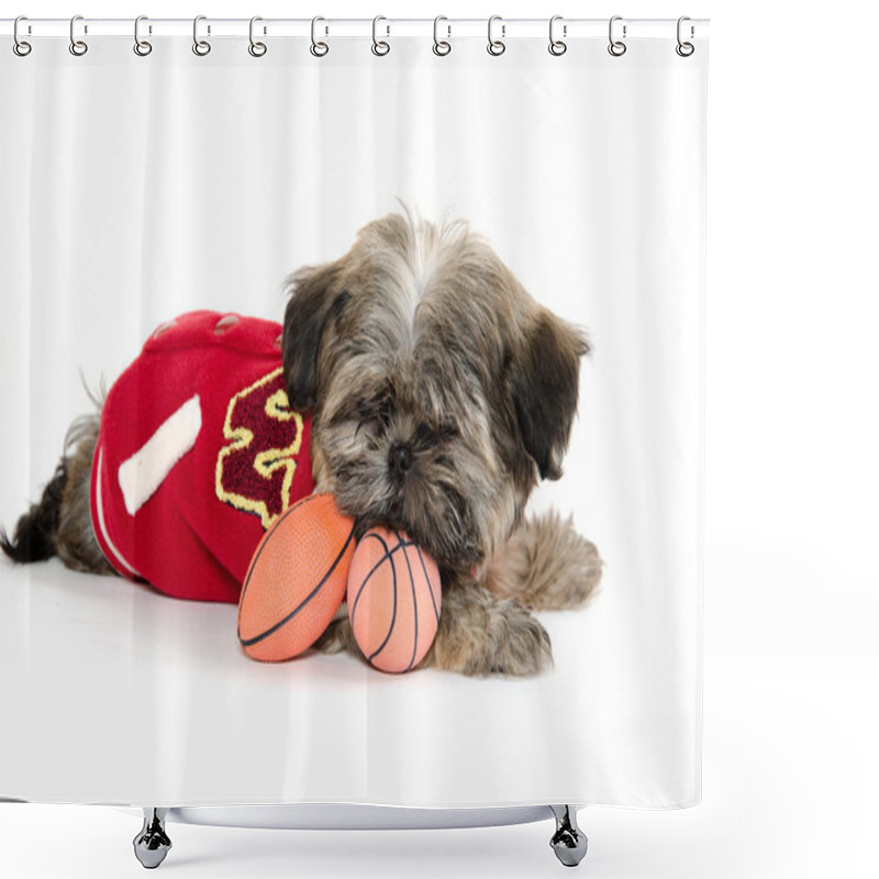 Personality  Shih Tzu Puppy With Football Shower Curtains