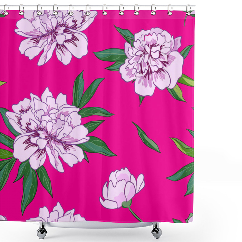 Personality  Vector Seamless Pattern With Peony Flowers On Pink Background. Shower Curtains