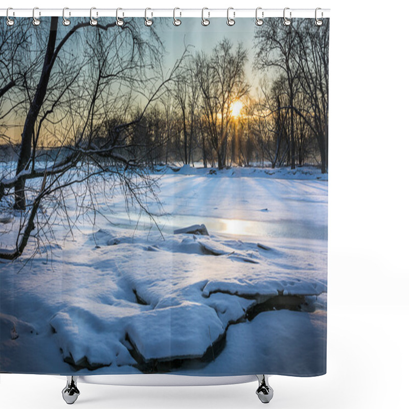 Personality  Frozen River Sunrise Shower Curtains