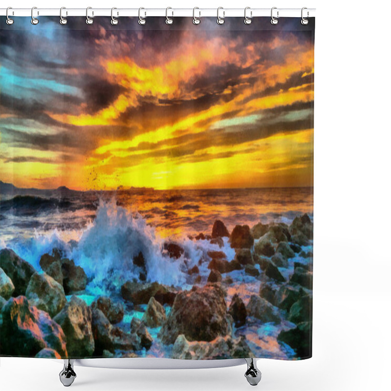 Personality  Sea Sunset, Oil Painting Shower Curtains