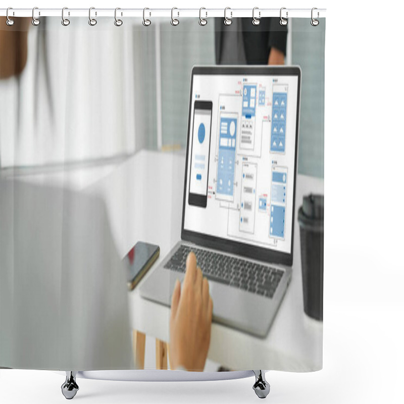 Personality  UX UI Design Process For Modish Mobile Application And Website . Creative Prototype Of Wireframe For Professional App Developer . Shower Curtains