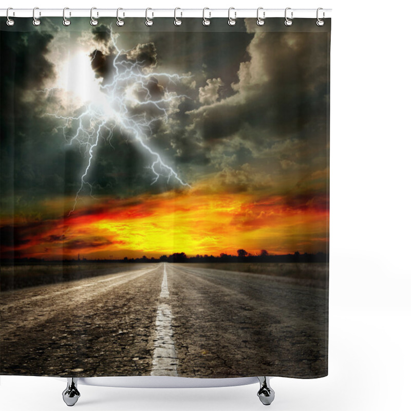 Personality  Asphalt Road And Sky Shower Curtains